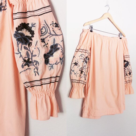 Free People Fleur Du Jour Off-The-Shoulder Pink Floral Embroidered Dress S $148 - Picture 15 of 15